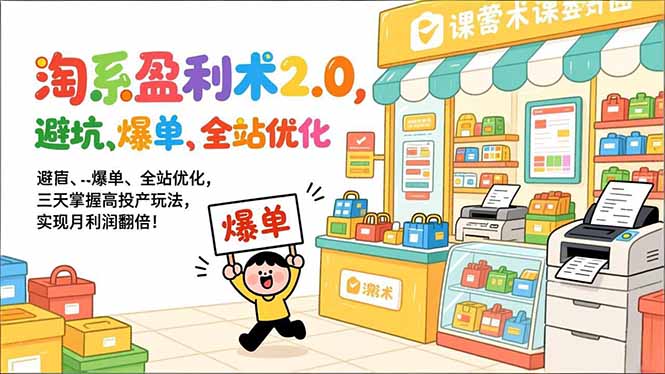 淘系盈利术2.0，避坑、爆单、全站优化，三天掌握高投产玩法，实现月利润翻倍！-创客聚集地