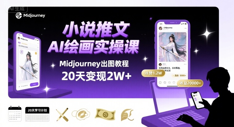 小说推文干货分享之AI绘画MJ出图实操课，用Midjourney做小说推文，20天挣2w-创客聚集地