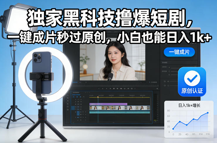 独家黑科技撸爆短剧，一键成片秒过原创，小白也能日入1k+【揭秘】-创客聚集地