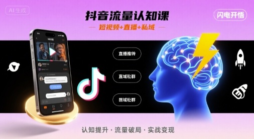抖音流量认知课，短视频+直播+私域，认知提升，闪电开悟-创客聚集地