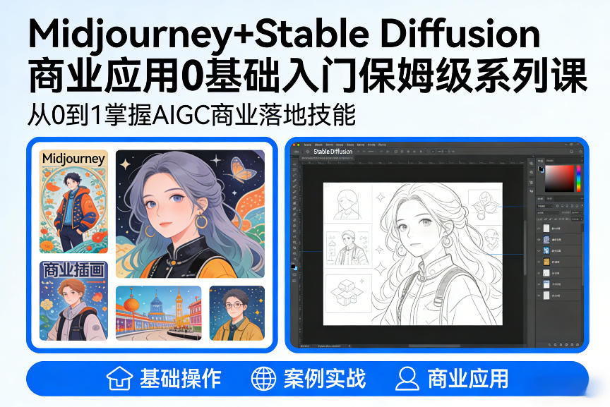 AIGC商业应用Midjourney+Stable Diffusion教程，0基础入门保姆级系列课-创客聚集地