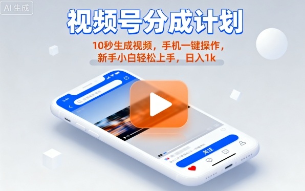 视频号分成计划懒人玩法，10秒生成视频，手机一键操作，新手小白轻松上手，日入1K【揭秘】-创客聚集地