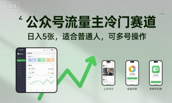 公众号流量主冷门赛道，日入5张，适合普通人，可多号操作-创客聚集地