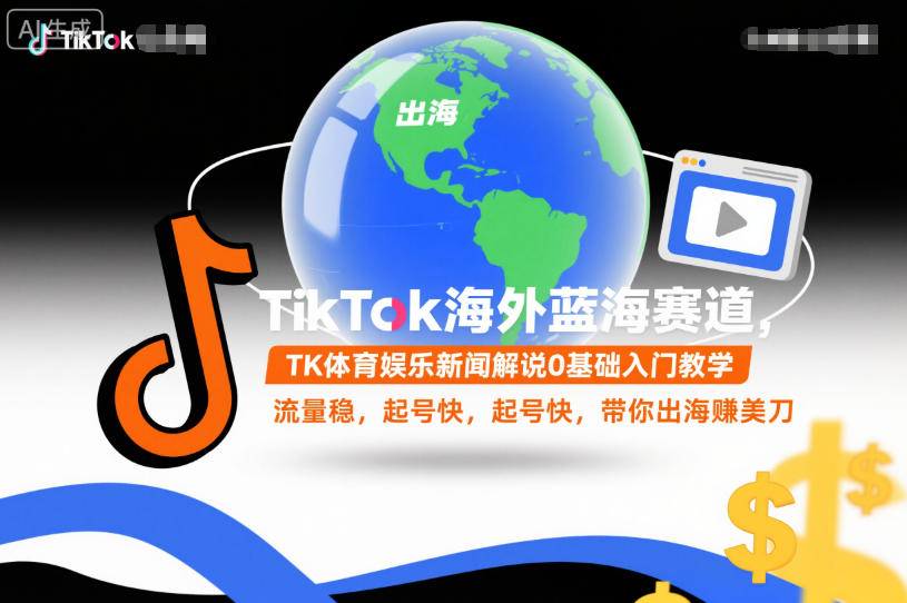 TikTok海外蓝海赛道，TK体育娱乐新闻解说0基础入门教学，流量稳，起号快，带你出海賺美刀-创客聚集地