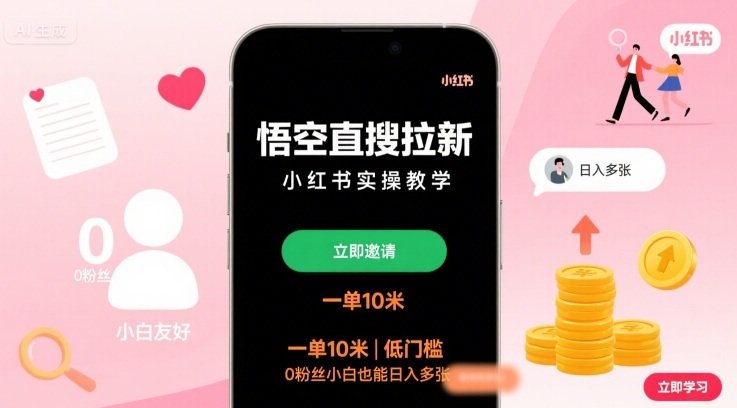 悟空直搜拉新小红书实操教学，一单10米，低门槛，0粉丝小白也能日入多张-创客聚集地