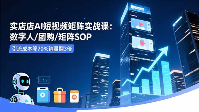 实体店AI短视频矩阵实战课：数字人/团购/矩阵SOP，引流成本降70%销量翻3倍-创客聚集地