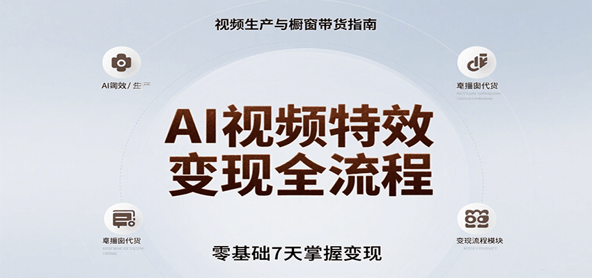 AI视频特效变现全流程，零基础7天掌握视频生产到橱窗带货变现-创客聚集地