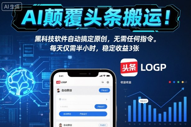 AI颠覆头条搬运！黑科技软件自动搞定原创，无需任何指令。每天仅需半小时，稳定收益3张【揭秘】-创客聚集地