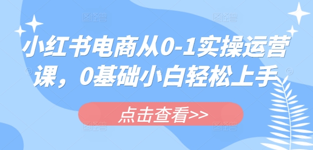 小红书电商从0-1实操运营课，0基础小白轻松上手-创客聚集地