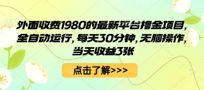 外面收费1980的最新平台撸金项目，全自动运行，每天30分钟，无脑操作，当天收益3张【揭秘】-创客聚集地