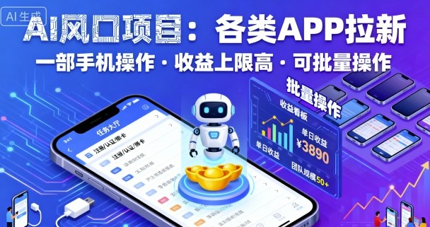 AI风口项目，各类APP拉新，一部手机就可以操作，收益上限高，可批量操作-创客聚集地