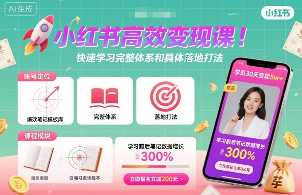 小红书高效变现课，快速学习小红书完整体系和具体落地打法-创客聚集地