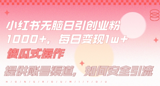 小红书无脑每日引流创业粉500+，小白每天只花半小时，躺赚长尾收益【揭秘】-创客聚集地