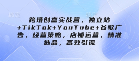 跨境创富实战营，独立站+TikTok+YouTube+谷歌广告，经营策略，店铺运营，精准选品，高效引流-创客聚集地