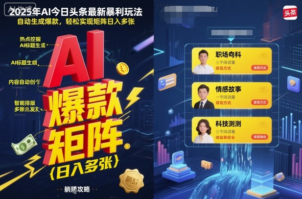 2025年AI今日头条最新暴利玩法，自动生成爆款，轻松实现矩阵日入多张-创客聚集地