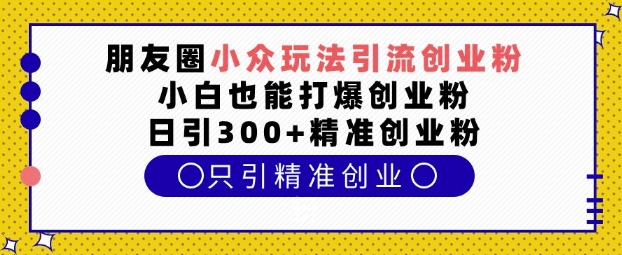朋友圈小众玩法引流创业粉，小白也能打爆创业粉，日引300+精准创业粉【揭秘】-创客聚集地