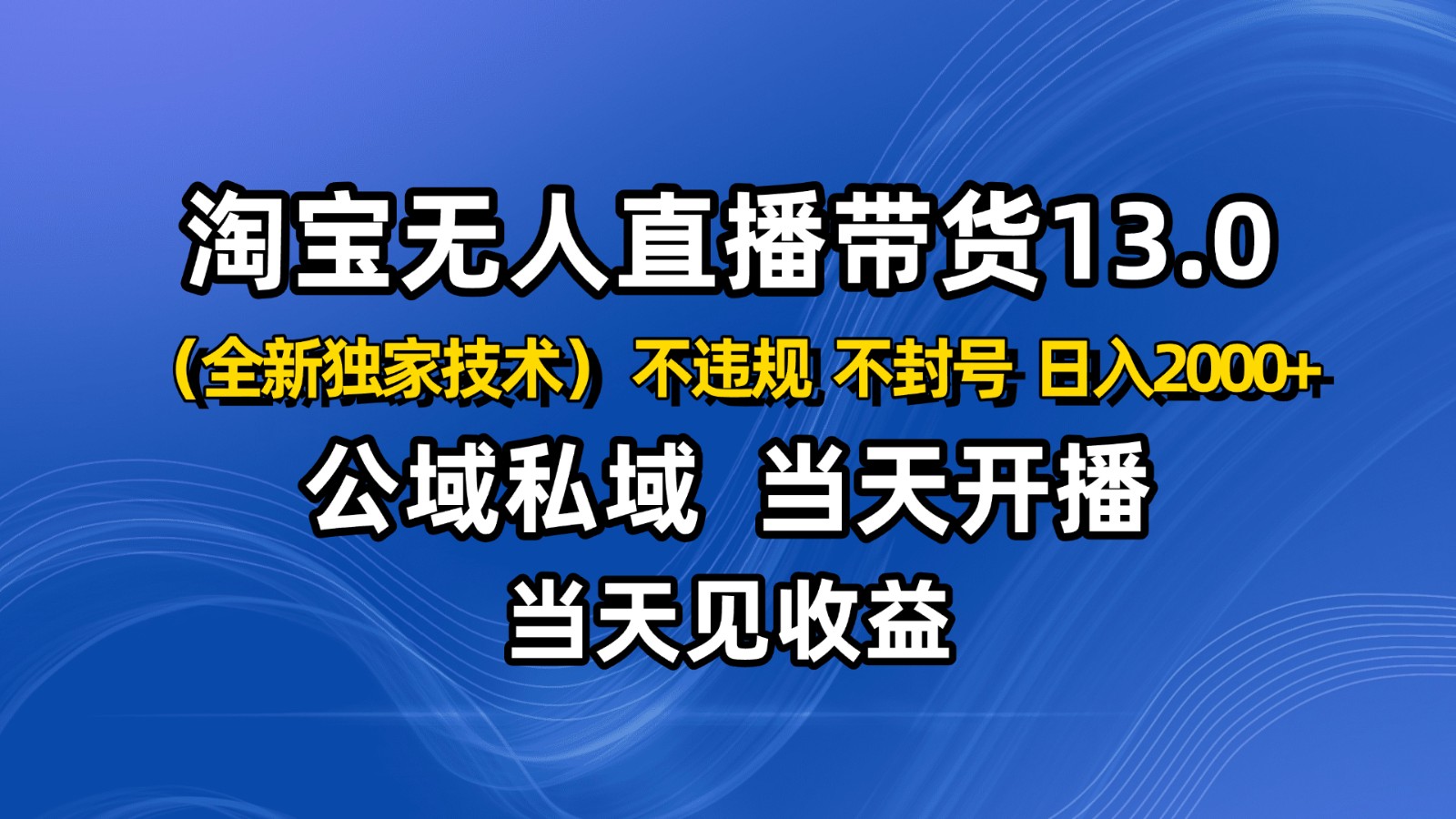 淘宝无人直播13.0，公域私域技术，不封号，不违规 布局下半年旺季赛道，日入2000+-创客聚集地