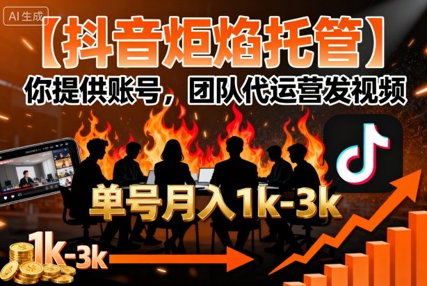 【抖音炬焰托管】你提供账号，团队代运营发视频，单号月入1k+【揭秘】-创客聚集地