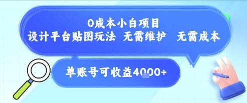 0成本小白项目，设计平台贴图玩法，无需维护，无需成本，单账号单月可产生收益4k+-创客聚集地
