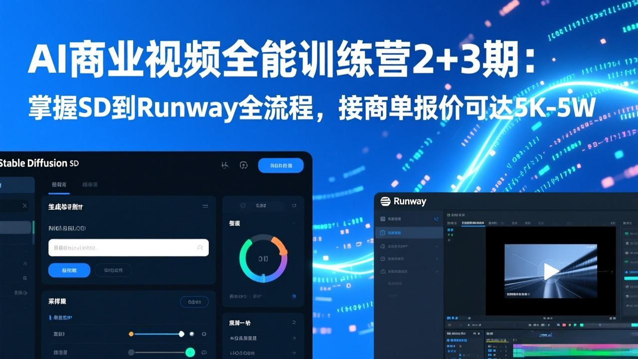AI商业视频全能训练营2+3期：掌握SD到Runway全流程，接商单报价可达5K-5W-创客聚集地