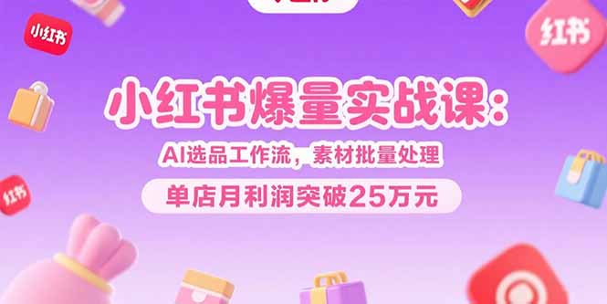 小红书爆量实战课：AI选品工作流，素材批量处理，单店月利润突破25万元-创客聚集地
