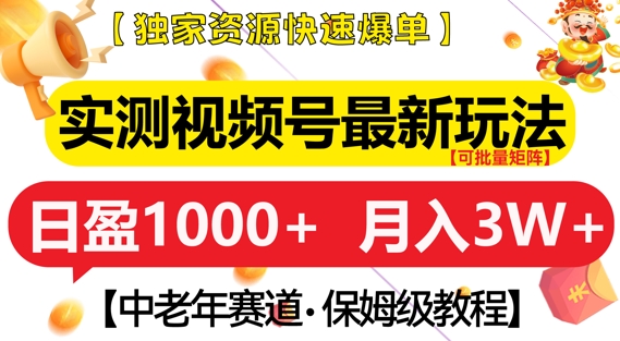 实测视频号最新玩法，中老年赛道，独家资源，月入过W+【揭秘】-创客聚集地