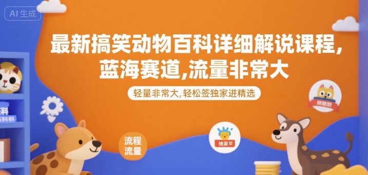 最新搞笑动物百科详细解说课程，蓝海赛道，流量非常大，轻松签独家进精选-创客聚集地