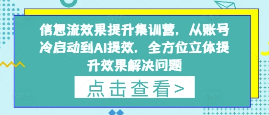信息流效果提升集训营，从账号冷启动到AI提效，全方位立体提升效果解决问题-创客聚集地