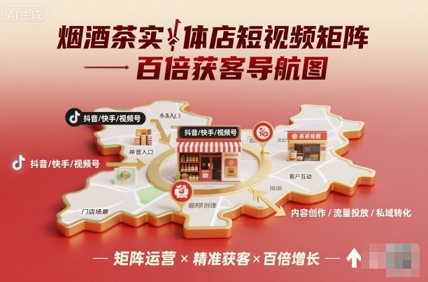 烟酒茶实体店短视频矩阵百倍获客导航图-创客聚集地