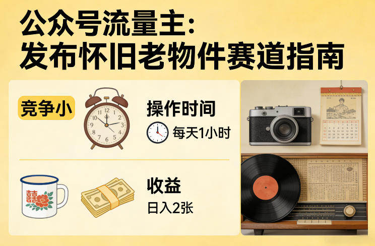 公众号流量主之发布怀旧老物件赛道，竞争小，每天操作1小时，日入2张-创客聚集地