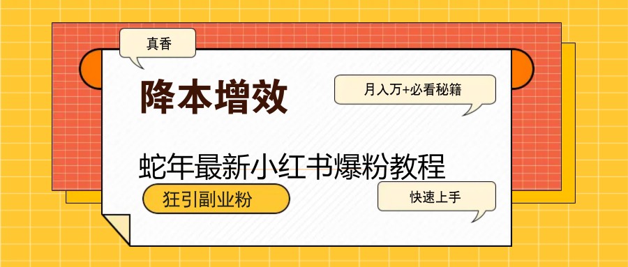 蛇年最新小红书爆粉教程，狂引副业粉，月入万+必看-创客聚集地