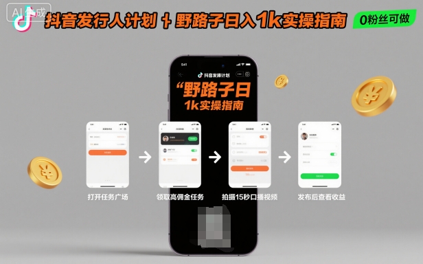 抖音发行人计划全新野路子玩法，随时随地，只要有手机，就能操作，日入1k+【揭秘】-创客聚集地
