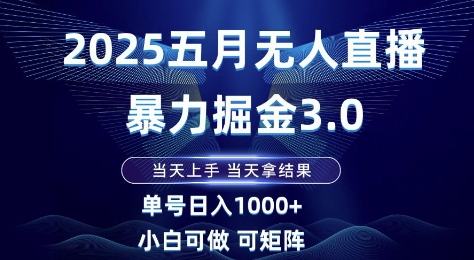 2025五月无人直播暴力掘金3.0，当天上手，当天拿结果，单号日入1k+小白可做可矩阵【揭秘】-创客聚集地