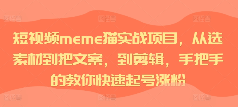 短视频meme猫实战项目，从选素材到把文案，到剪辑，手把手的教你快速起号涨粉-创客聚集地
