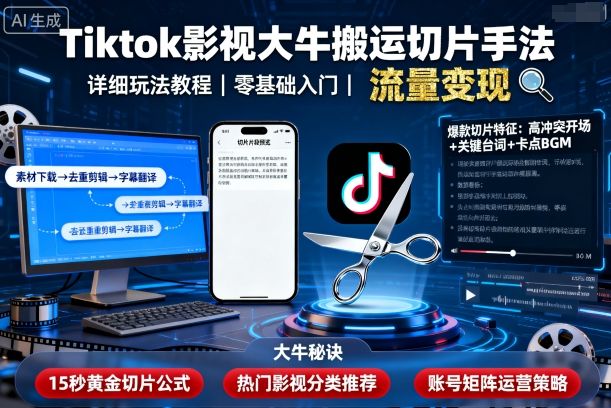 Tiktok影视大牛搬运切片手法，详细玩法教程-创客聚集地
