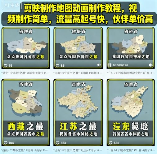 剪映制作地图动画制作教程，视频制作简单，流量高起号快，伙伴单价高-创客聚集地