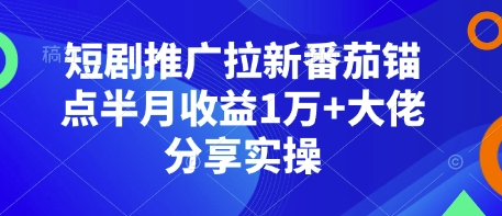 短剧推广拉新番茄锚点半月收益1万+大佬分享实操-创客聚集地