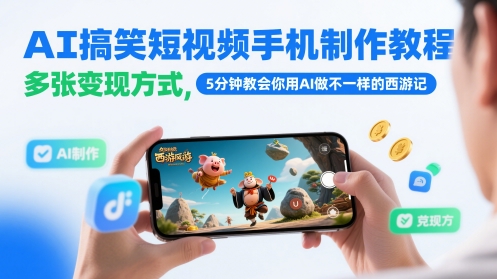AI搞笑短视频手机制作教程，多张变现方式，5分钟教会你用AI做不一样的西游记-创客聚集地