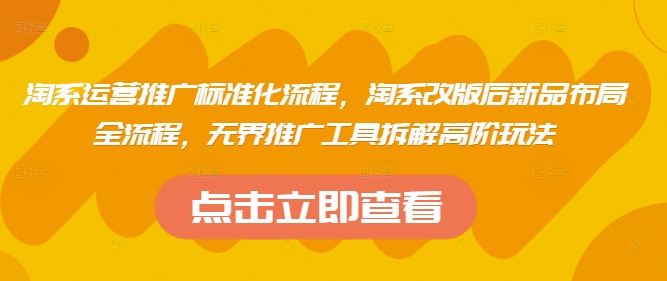 淘系运营推广标准化流程，​淘系改版后新品布局全流程，无界推广工具拆解高阶玩法-创客聚集地