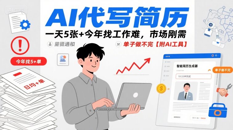 AI代写简历，一天5张+今年找工作难，市场刚需，单子做不完【附AI工具】-创客聚集地