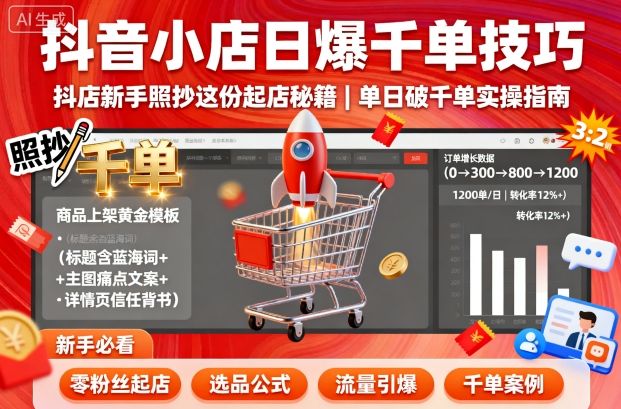 抖音小店日爆千单技巧，抖店新手照抄这份起店秘籍，单日破千单-创客聚集地