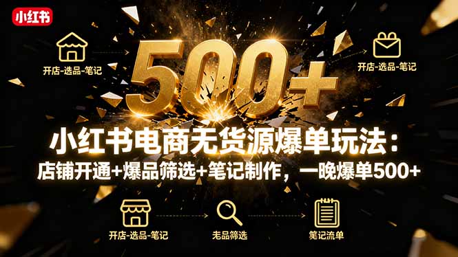 小红书电商无货源爆单玩法：店铺开通+爆品筛选+笔记制作，一晚爆单500+-创客聚集地