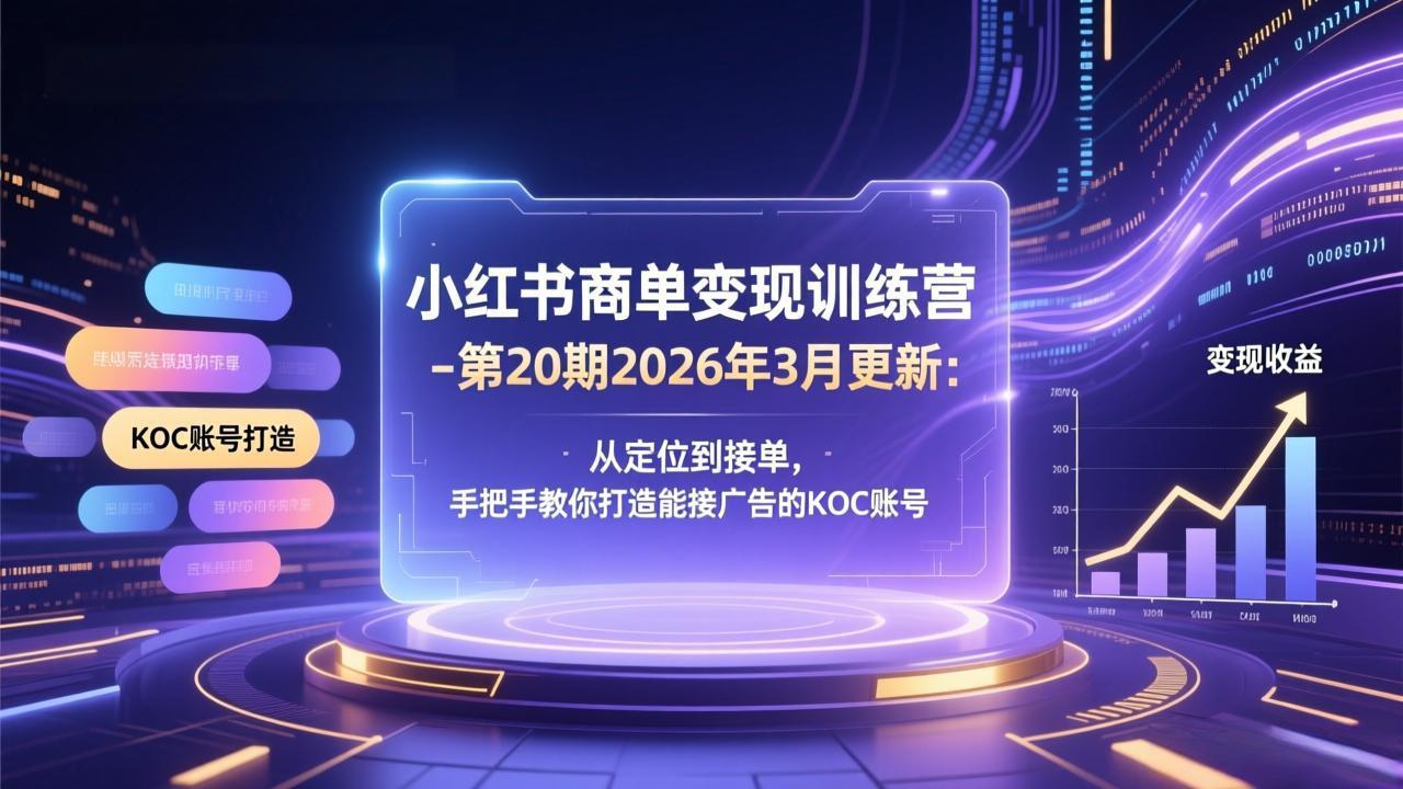 小红书商单变现训练营-第20期26年3月更新：从定位到接单，手把手教你打造能接广告的KOC账号-创客聚集地