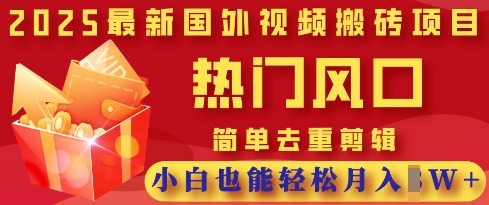 2025最新视频搬砖项目，热门风口，简单去重剪辑，小白也能轻松月入过W-创客聚集地