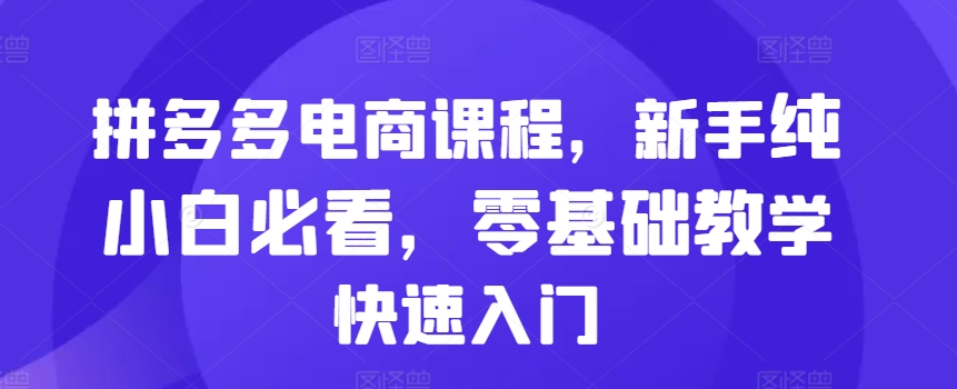 拼多多电商课程，新手纯小白必看，零基础教学快速入门-创客聚集地