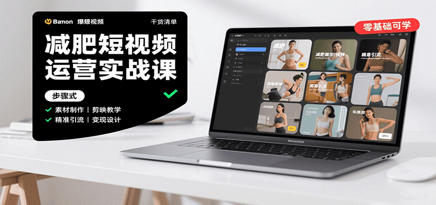 减肥短视频运营实战课：含素材制作、剪映教学，讲精准引流、变现设计与内容模板技巧-创客聚集地