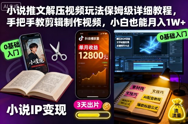 小说推文解压视频玩法保姆级详细教程，手把手教剪辑制作视频，小白也能月入1W+-创客聚集地