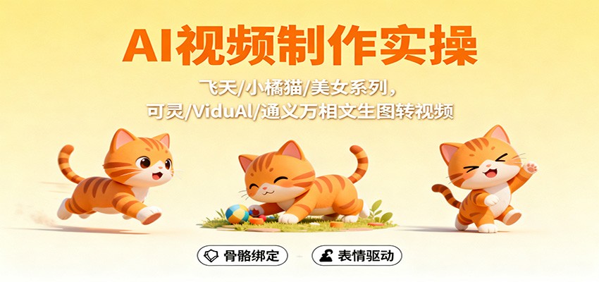 AI视频制作实操，飞天/小橘猫/美女系列，可灵/ViduAl/通义万相文生图转视频-创客聚集地