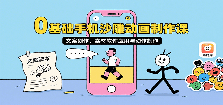 0基础手机沙雕动画制作课，文案创作、素材软件应用与动作制作-创客聚集地