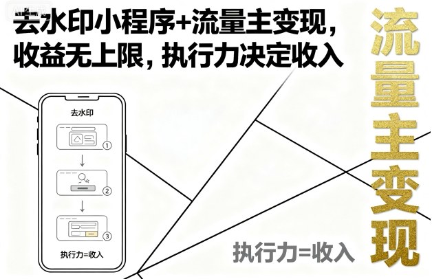 去水印小程序+流量主变现，收益无上限，执行力决定收入-创客聚集地